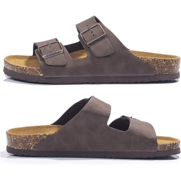 Mens Arch Support Slide Sandals Cork Footbed Adjustable Buckle Comfort Shoes - Picture 4 of 7